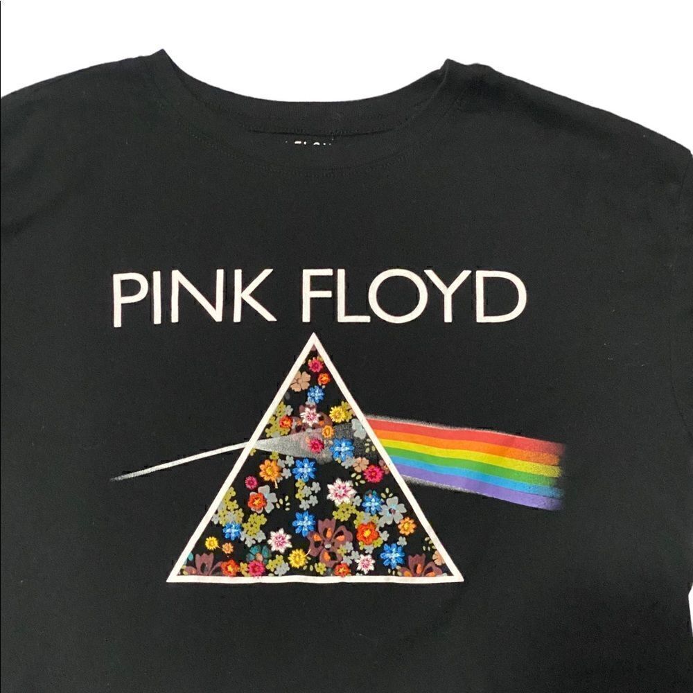 Pink Floyd Floral Embroidered Short Sleeve Graphic Tee Shirt
